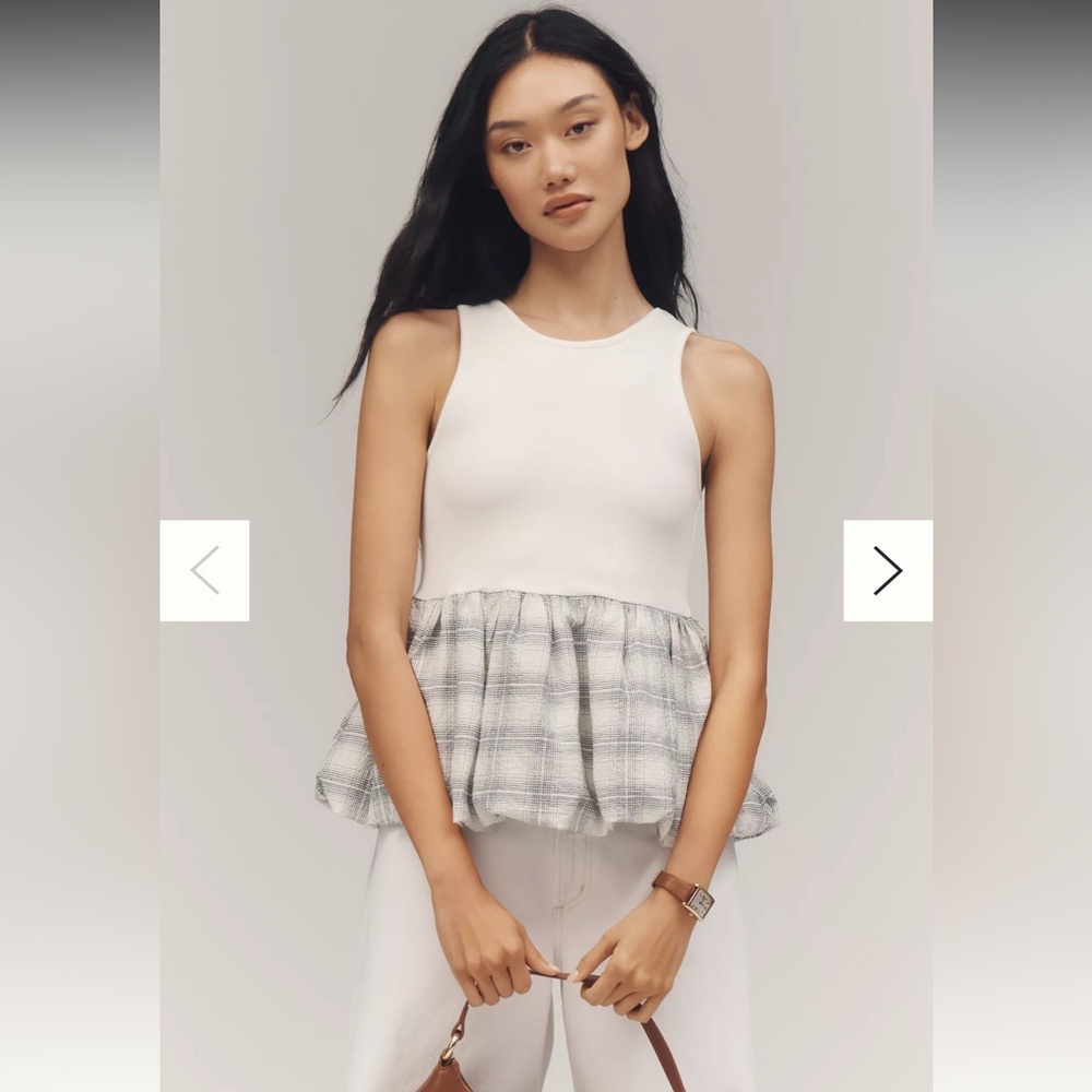 Anthropologie Maeve Bubble Peplum Tank Sleeveless White Blue Gray Top Medium NWT